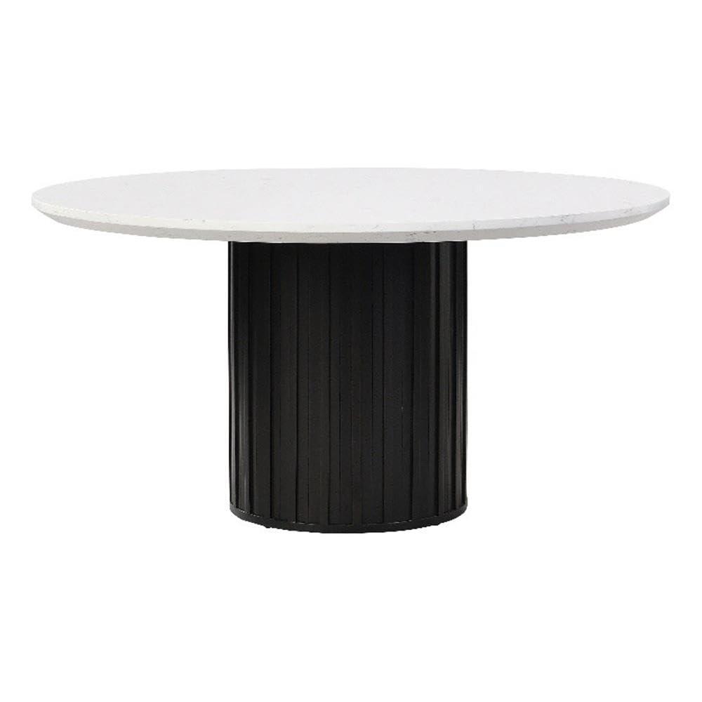 54" Jaramillo Dining Table Engineering Marble Top Black Finish - Acme Furniture: Elegant Rectangular Kitchen Table, Metal Pedestal Base