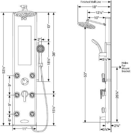 Black Tempered Glass Shower Panel with Dual Shower Heads