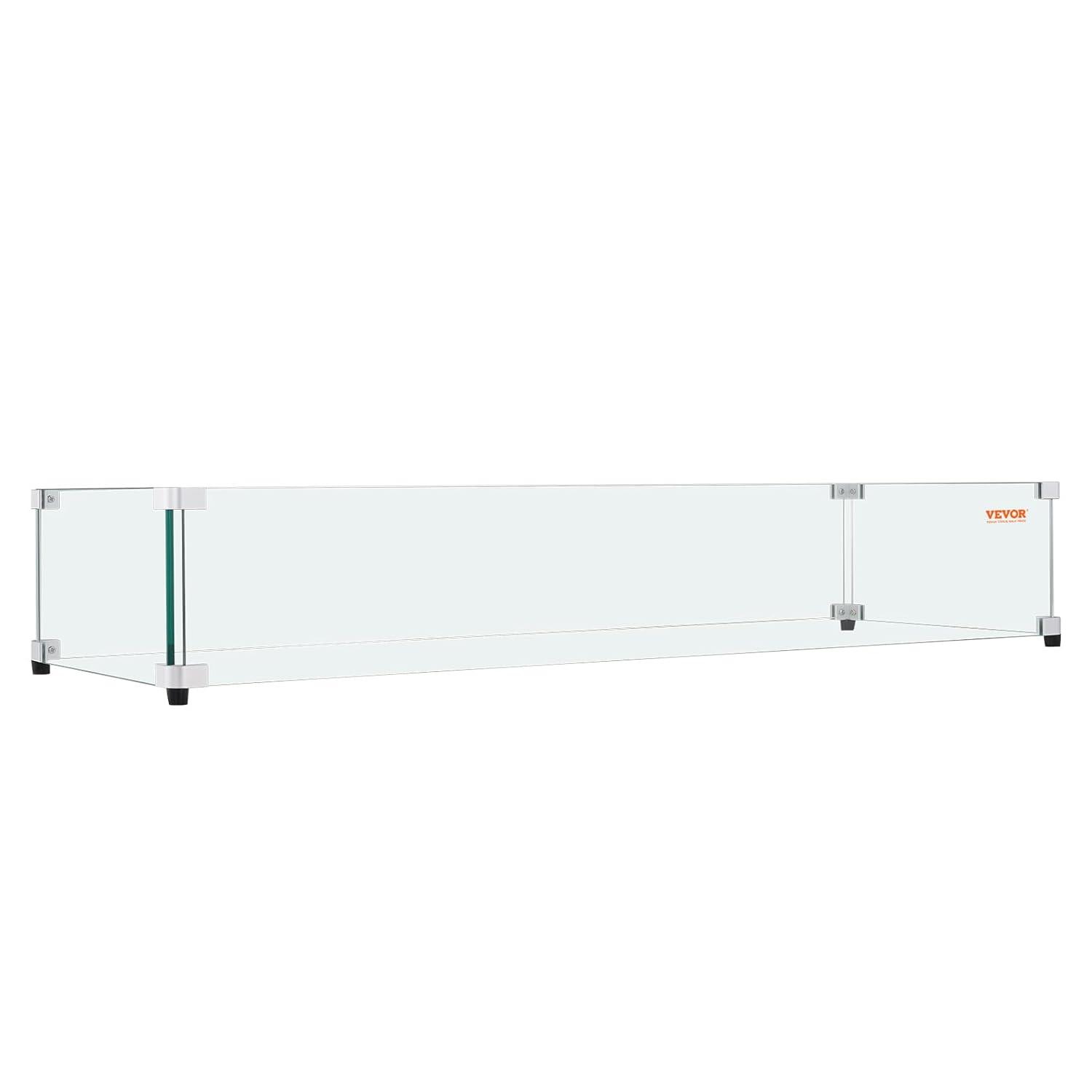 Glass Wind Guard for Rectangular Fire Pit Table 31 x 12.5 x 6.5 Inch, 0.31 inch Thick and Sturdy Tempered Glass Panel with Hard Aluminum Corner Bracket & Rubber Feet, Easy to Assemble