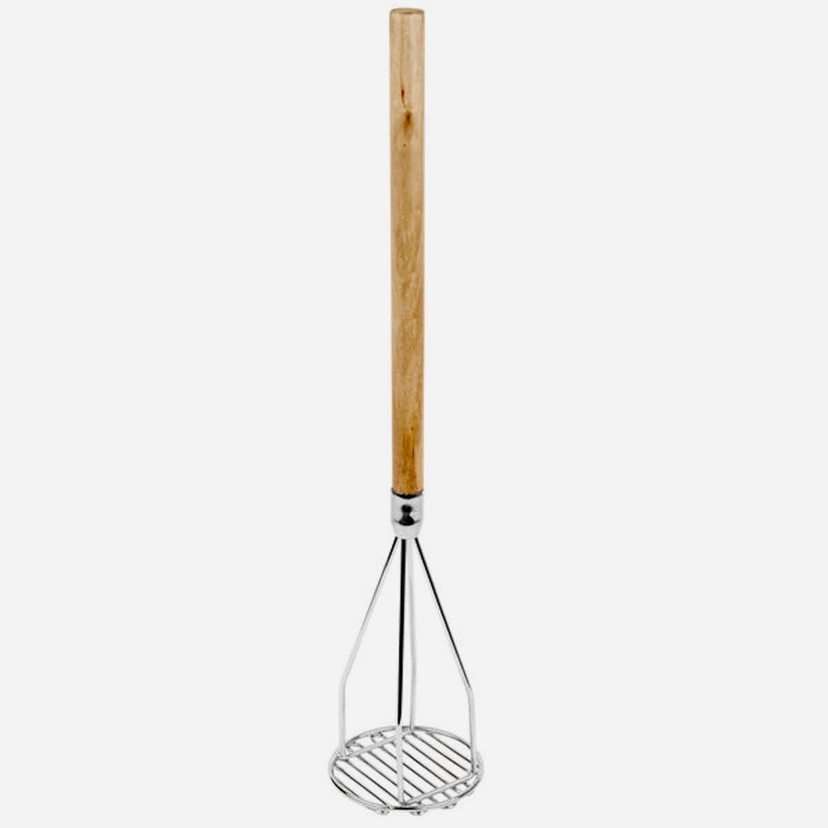 24" Chrome Plated Round Potato Masher with Wooden Handle