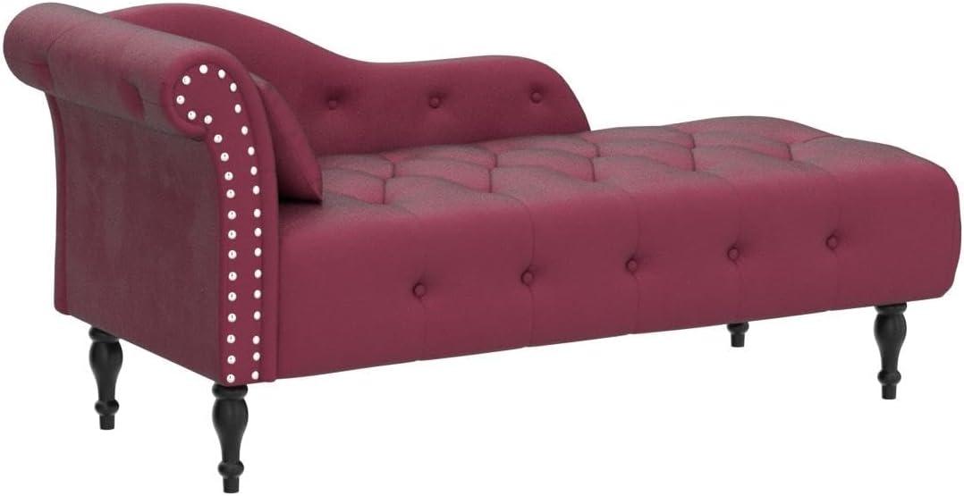 Burgundy Velvet Chaise Lounge with Mahogany Wood Legs