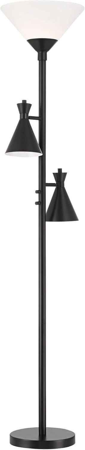 Possini Euro Design Ballard Modern 72" Tall Standing Floor Lamp Skinny Tree Torchiere with Side Lights Dimmable Black Metal Living Room Bedroom House