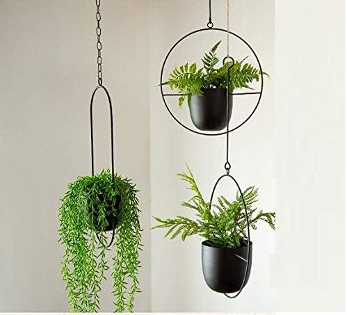 Black Metal Round Hanging Planter with Vertical Design