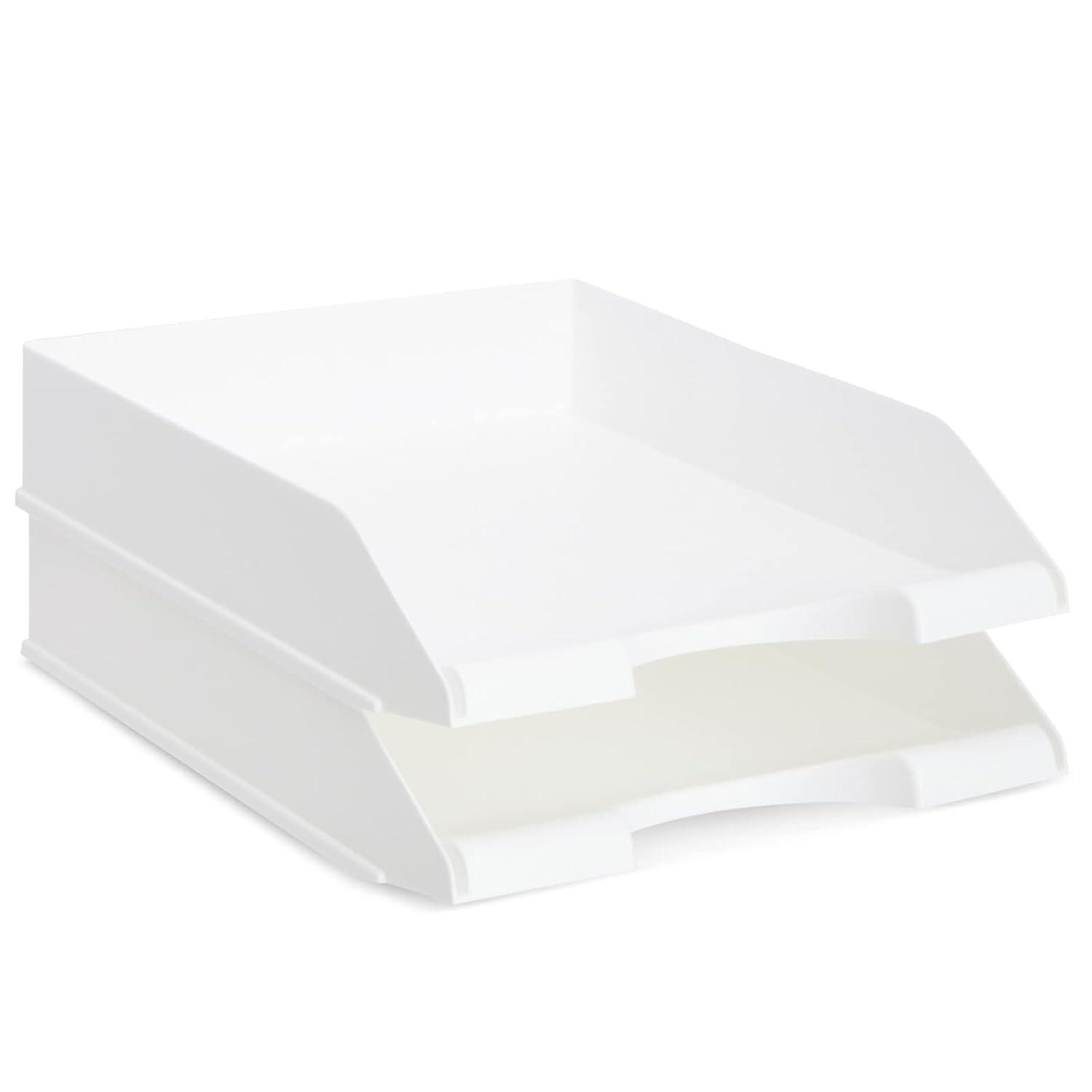 Stockroom Plus 4 Pack Stackable Paper Trays for Letter Documents, Desktop File Organizers, 10 x 13.45 x 2.5 In - White