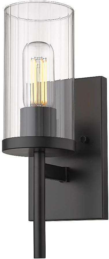 Matte Black Ribbed Glass Transitional Wall Sconce