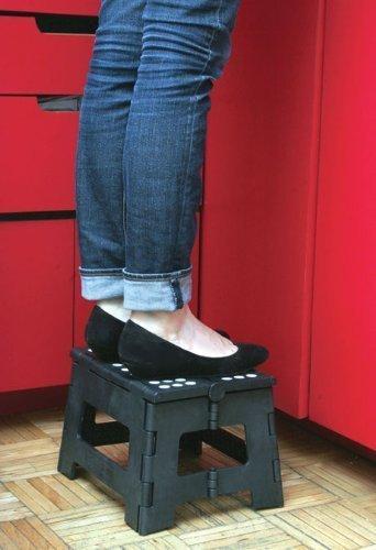 Simplify Plastic 9" Stripe Top 1 Step Folding Step Stool, Black