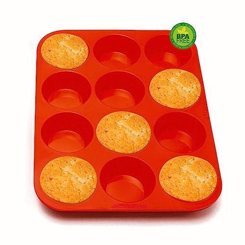 RUseeN Silicone Muffin Pan 2 Pack - 12 Cups Regular Silicone Cupcake Pan, Non-stick Silicone Great for Making Muffin Cakes, Tart, Bread - BPA Free and Dishwasher Safe