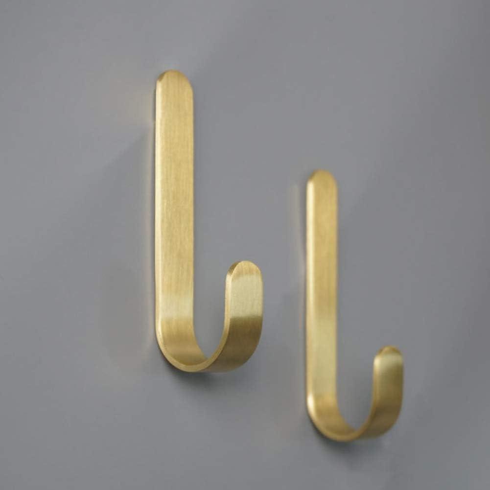 Golden Brass Bathroom Towel Hook - No Drill, Adhesive Installation - 2-Pack of Shower Kitchen Wall Hanging Hooks - Tasteful Design for Coats, Towels, and More - Easy Install -