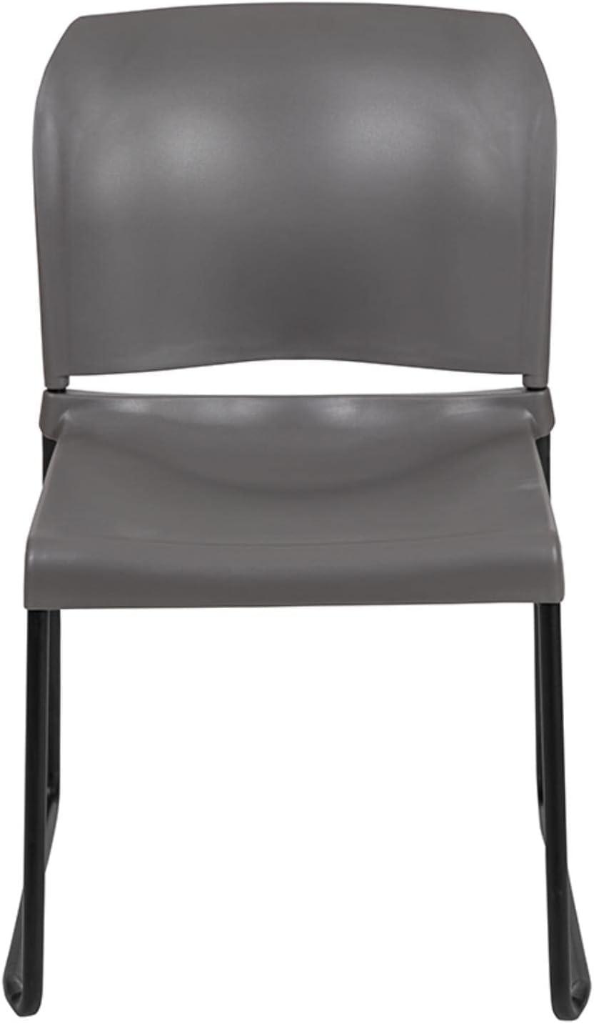 Gray Metal Armless Stacking Chair with Full Back