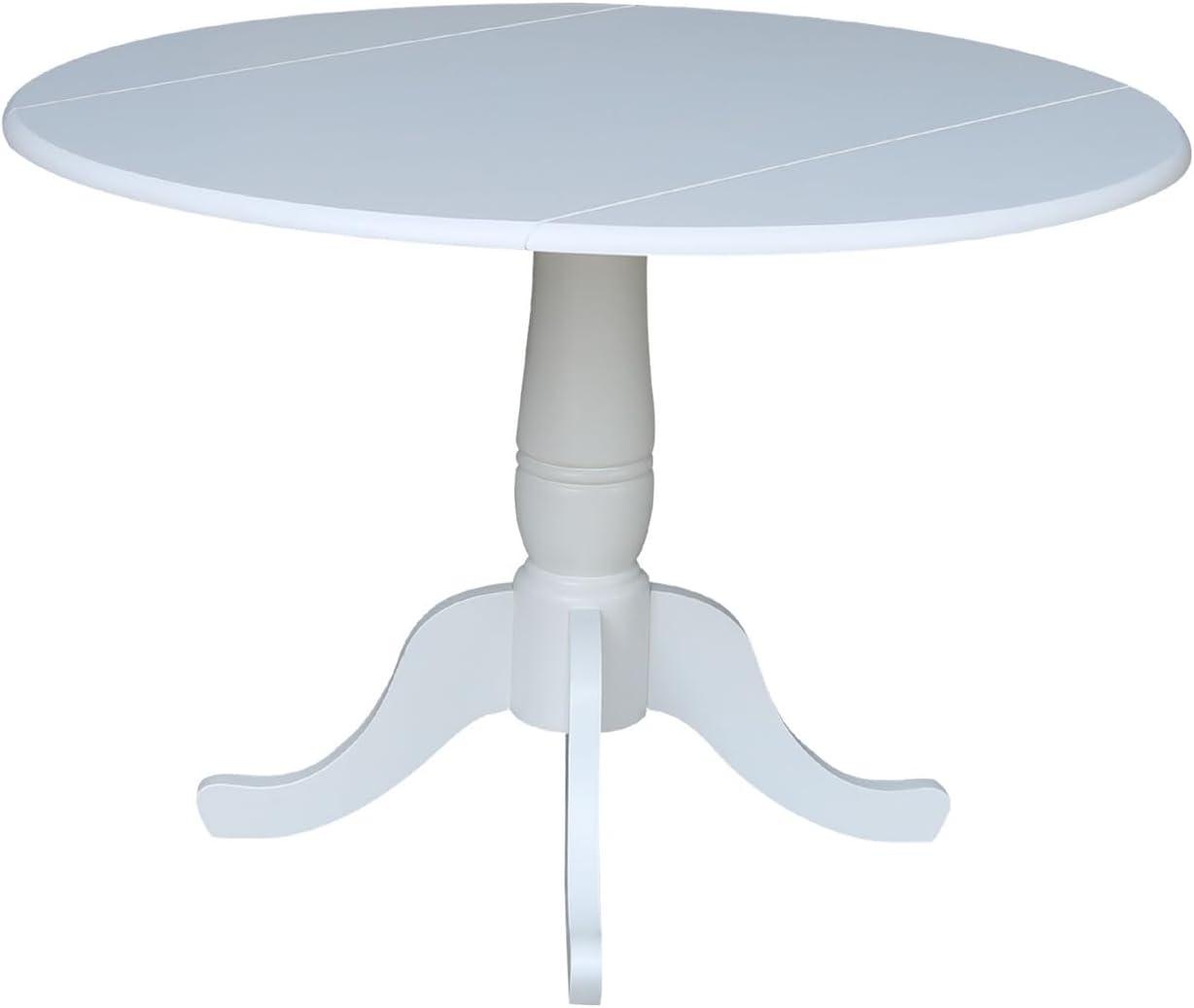 42" Patsy Round Top Dual Dining Table White - International Concepts: Drop Leaf, Seats 4