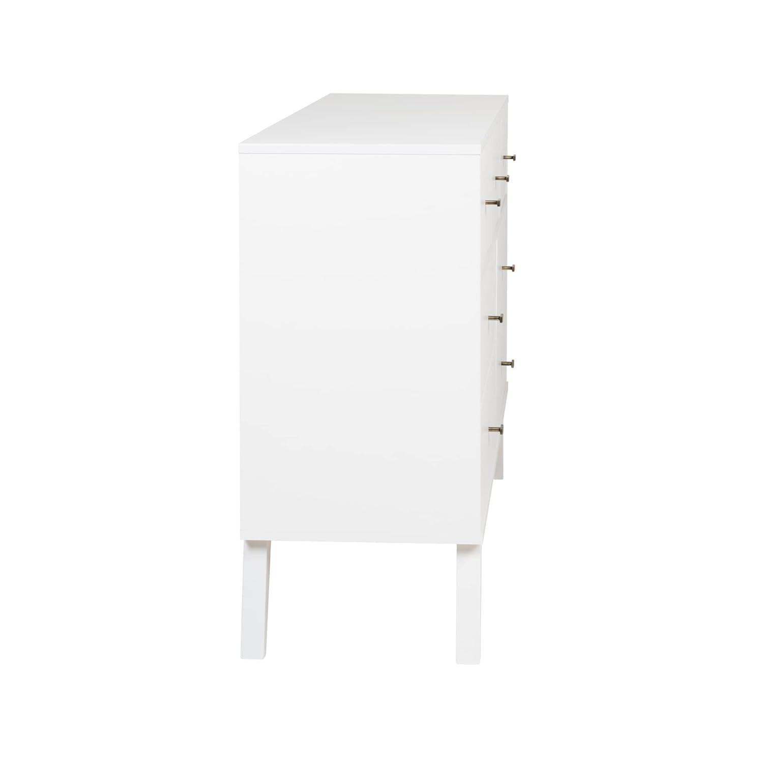 Prepac 7 Drawer Milo Mid-Century Modern Dresser White: Laminated, Metal Glides, MDF Composite
