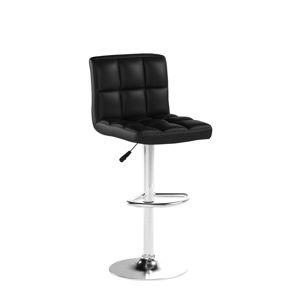 FDW Bar Stool Height Adjustable Swivel Stool with Back PU Leather Kitchen Counter Stools Set of 2 Dining Chairs, Black