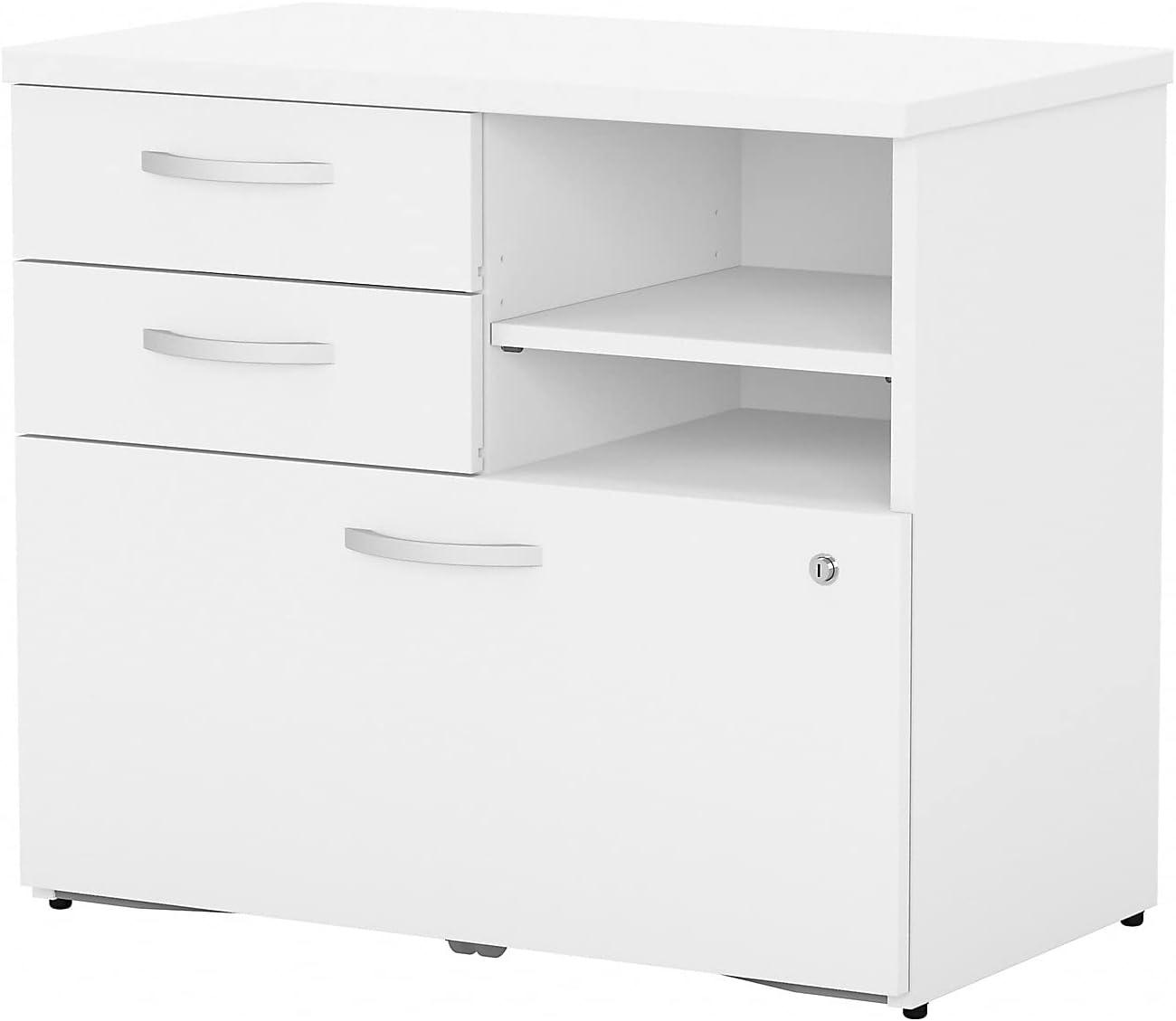 Contemporary White Engineered Wood Lateral File Cabinet with Lockable Drawers