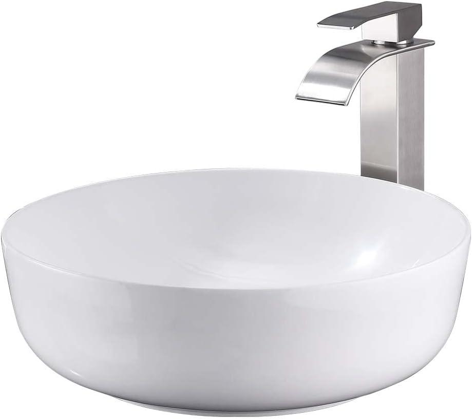 Round White Ceramic Above-Counter Vessel Sink with Faucet