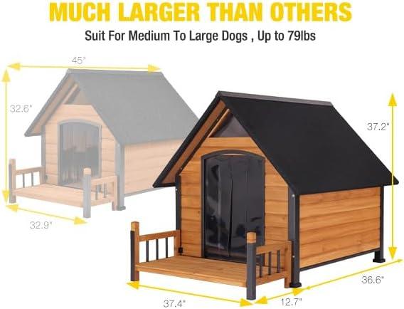 Large Brown Insulated Wooden Dog House with Elevated Floor