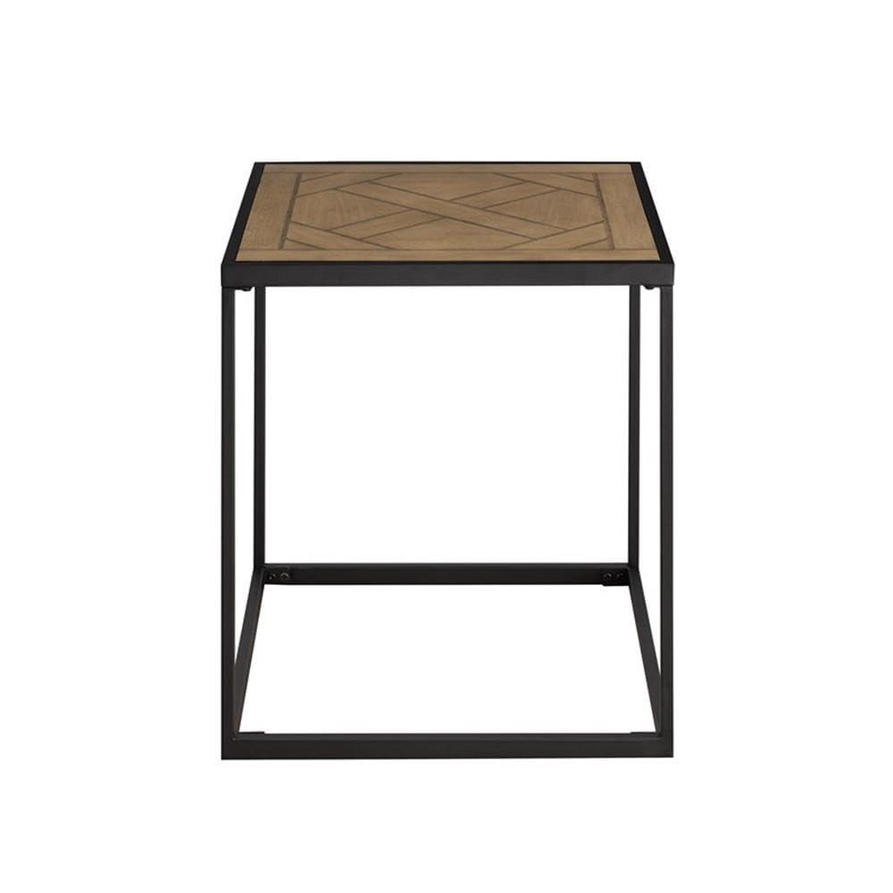 Walker Edison Urban 20" Parquet-Top Metal Square Side Table, Parquet Veneer