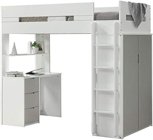ACME Nerice Wooden Frame Twin Storage Loft Bed in White and Gray