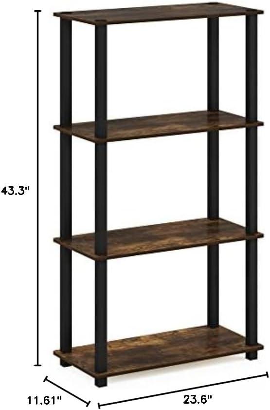 Furinno 4-Tier Multipurpose Display Rack Storage Shelving Unit with Square Tube Open Bookshelf,Amber Pine/Black