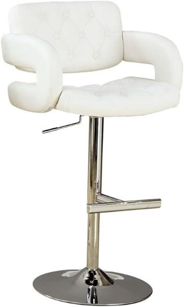 xrboomlife Mid-Back Adjustable Height Pub Chair Swivel  Stool Barstool Button Tufted PU Leather Seat with Chrome Base  White