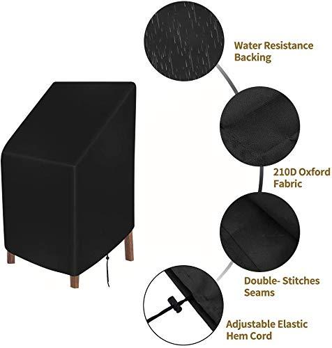 Patio Chair Covers for Outdoor Furniture Waterproof, Heavy Duty Stackable Chairs Cover with Adjustable Hem Cord for Better Fit, Large Cover for Lounge Deep Seat , Black, All Weather Protection (Black)