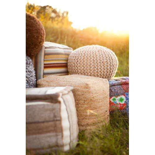Surya POUF-101 Decorative Pouf, 18 by 18 by 18-Inch, Natural