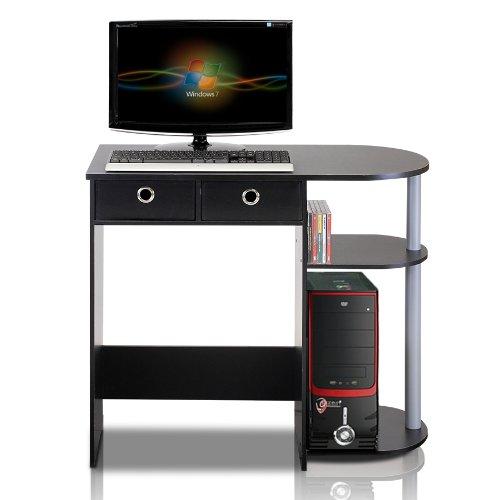 Modern Dark Wood Rectangular Computer Desk with Dual Drawers