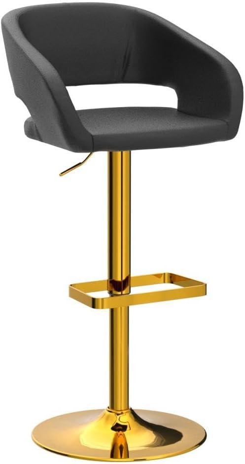 Black Vinyl Adjustable Height Barstool with Gold Base, Set of 2