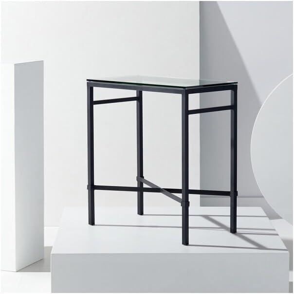 SAFAVIEH Couture Viggo Glam Glass Top Metal Side Table, Black