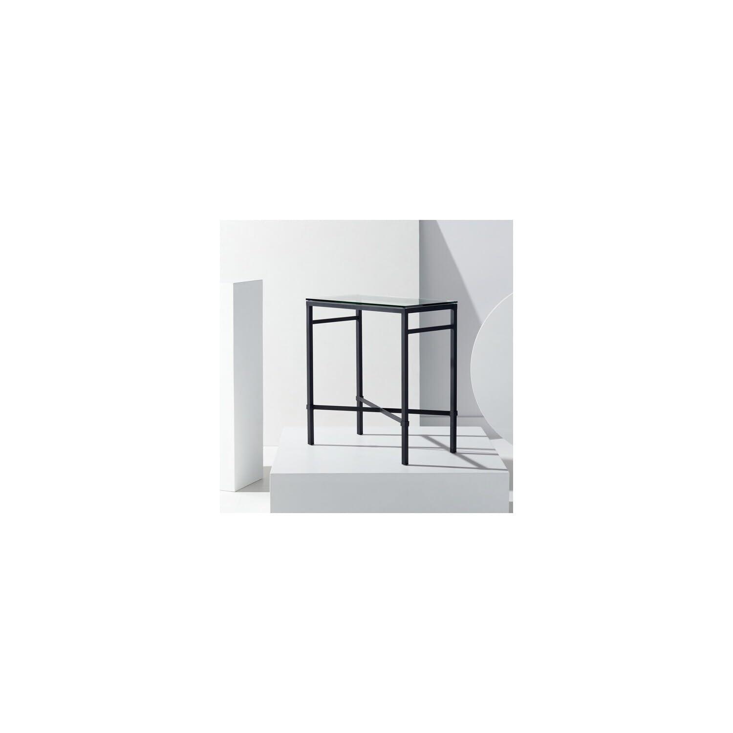 SAFAVIEH Couture Viggo Glam Glass Top Metal Side Table, Black