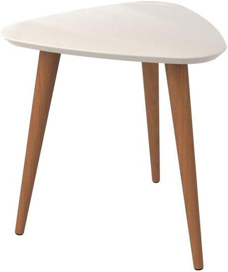 White Gloss Triangular End Table with Wooden Legs