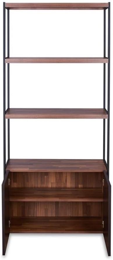 ACME Sara 3 Shelf Wooden Bookcase with 2 Doors in Walnut and Sandy Black