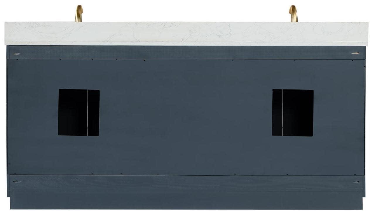 Gazsi 72" Double Bathroom Vanity Set in Black Oak with Grain White Composite Stone Countertop Without Mirror