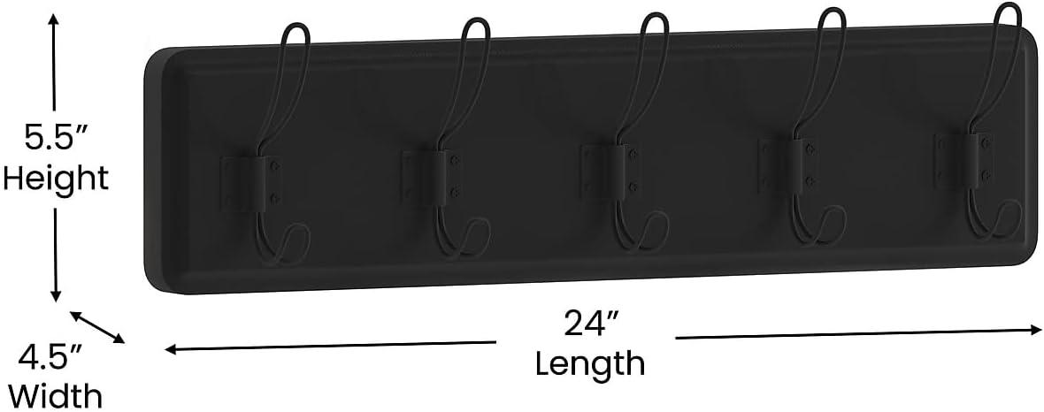 Black Solid Pine Wall Mounted Rack with 5 Hooks