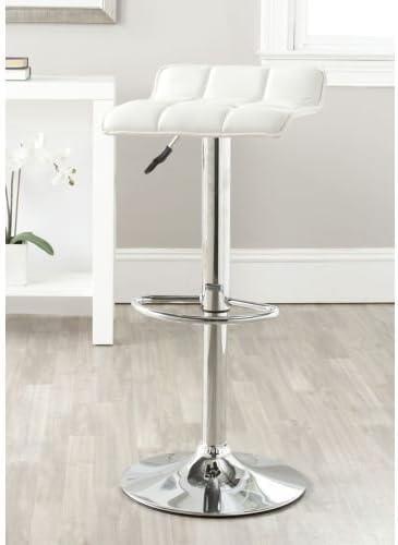 Lamita White Adjustable Swivel Bar Stool with Chrome Base