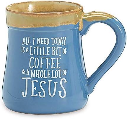 Blue Ceramic Christmas Coffee Mug with Tan Rim, 18 Ounce