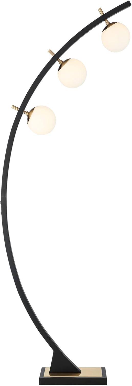 Possini Euro Design Rialto Modern Arched Floor Lamp 68 1/4" Tall Warm Gold Matte Black 3 Light Frosted White Glass Orb Shade for Living Room Reading