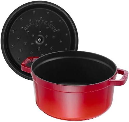 Staub Cast Iron Round Cocotte, Dutch Oven, 7-quart, serves 7-8, Made in France, Cherry