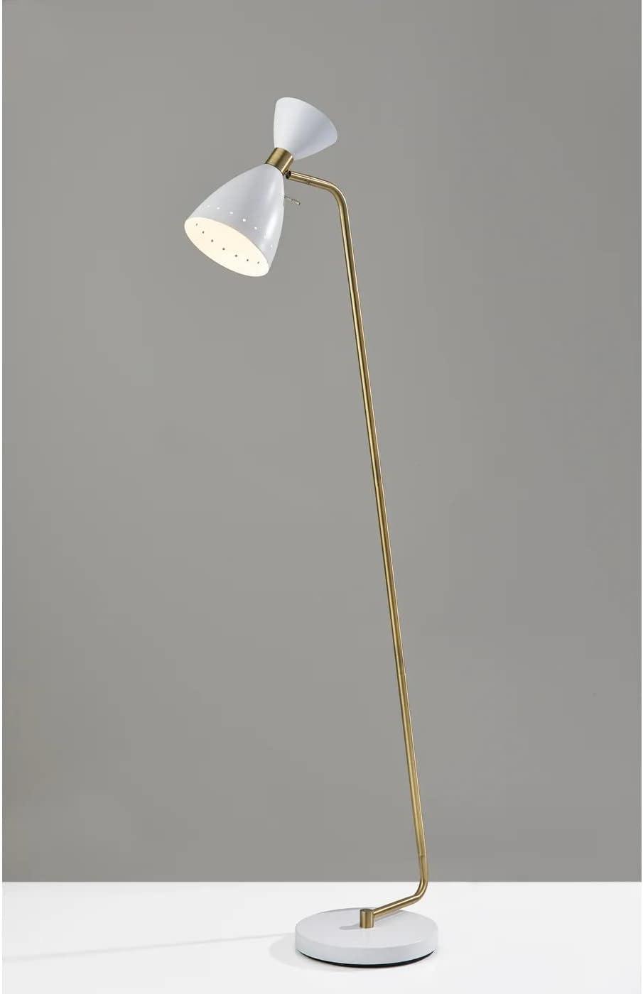 Adesso Oscar Floor Lamp, White with Antique Brass