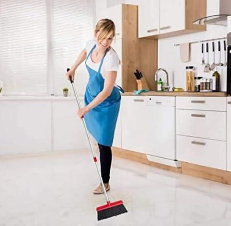 Adjustable Stainless Steel Broom and Dustpan Set with Orange Handle