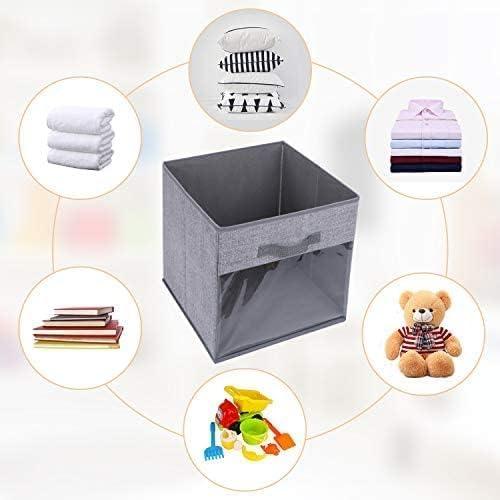 Storage Cubes, 6 Pack Cube Storage Bin, Foldable Storage Cubes With Window, Closet Storage Bins With Handle,Storage Cubes For Clothes, Toys, Books (Grey)