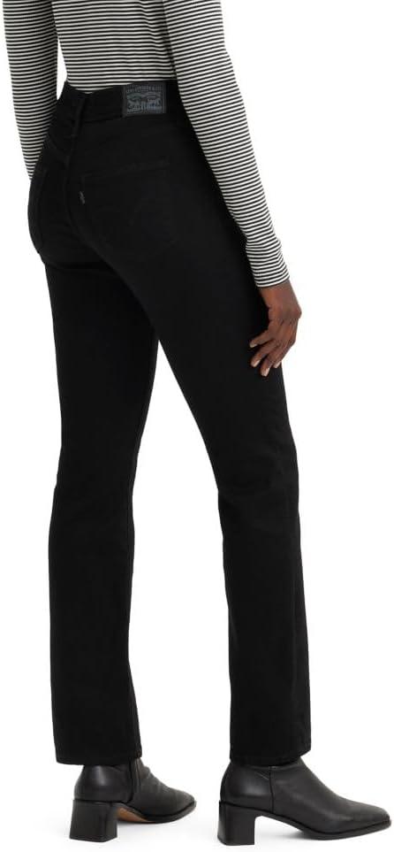 Black Mid-Rise Cotton Blend Straight Leg Jeans