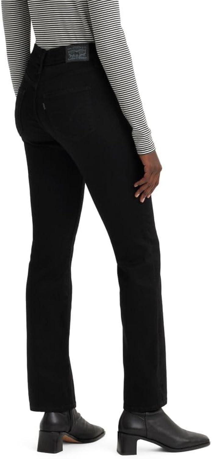 Black Mid-Rise Cotton Blend Straight Leg Jeans