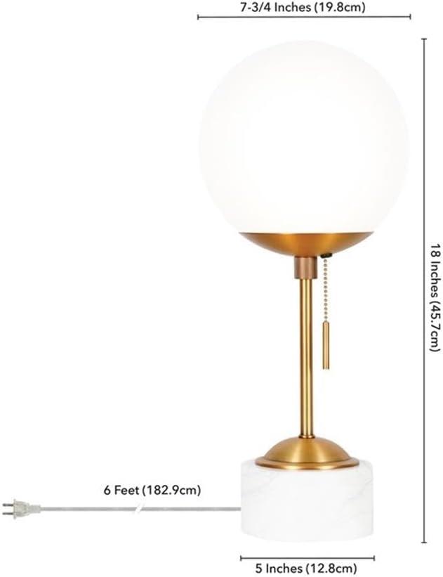 Henn&Hart 8" Brass/White Marble Marble/Metal/Glass Table Lamp