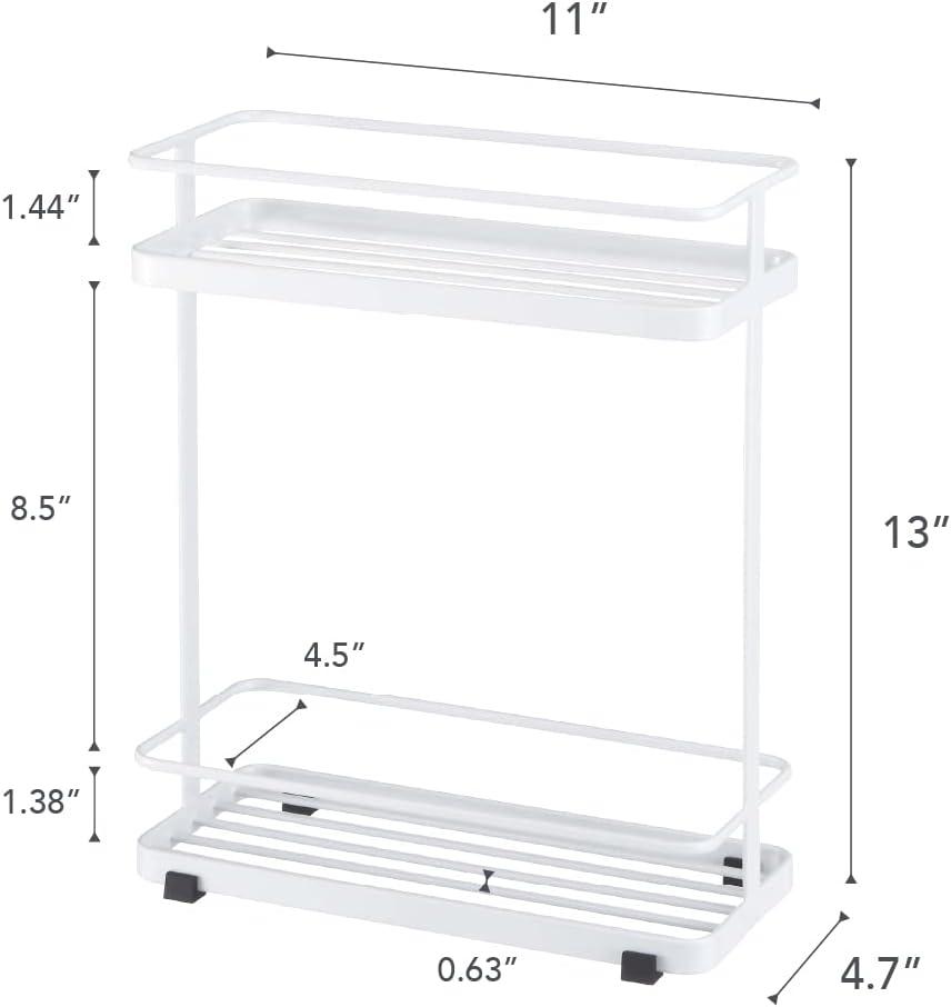 Freestanding White Metal Shower Caddy with Hooks