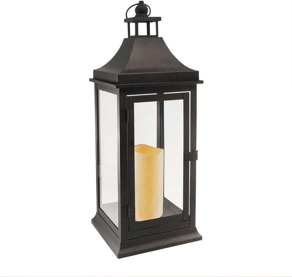 LumaBase Metal Lantern with Battery Operated Candle - Black (Tall)