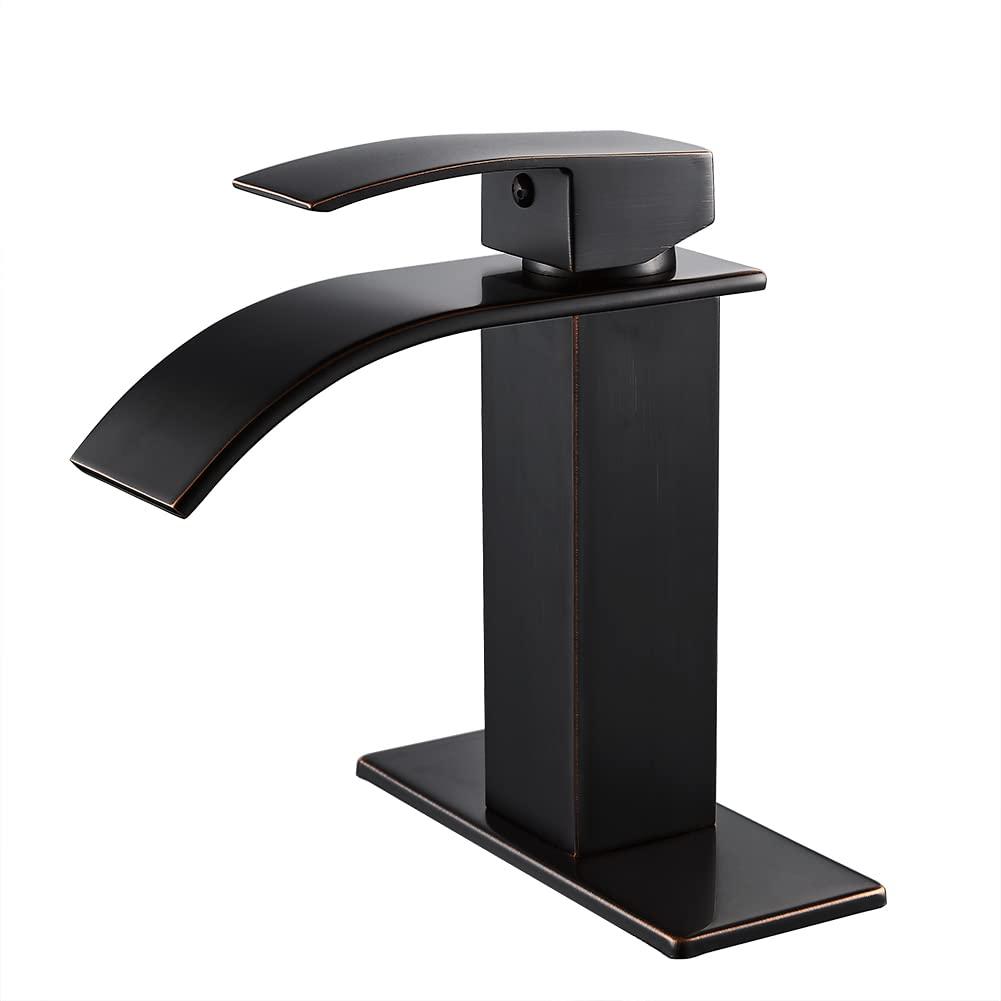 VIBRANTBATH Waterfall Low-Arc Single Hole Bathroom Faucet 6021-ORB
