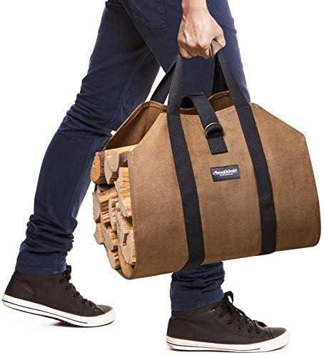 Large Brown Waxed Canvas Firewood Carrier Bag