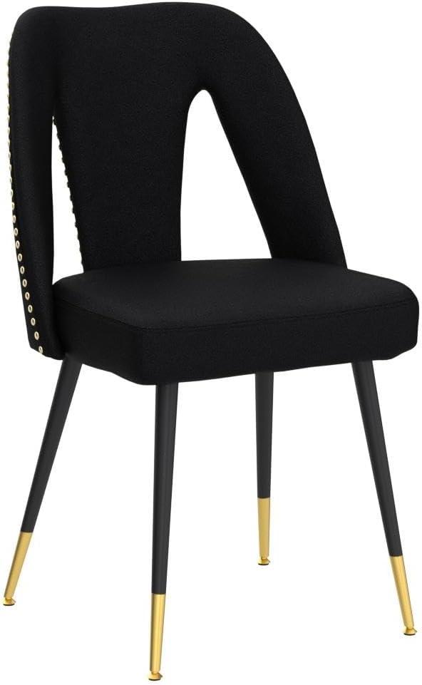 Aoowow Modern Dining Chairs Set of 2, Velvet Upholstered Side Chairs with Nailheads and Gold Tipped Black Metal Legs (Black)