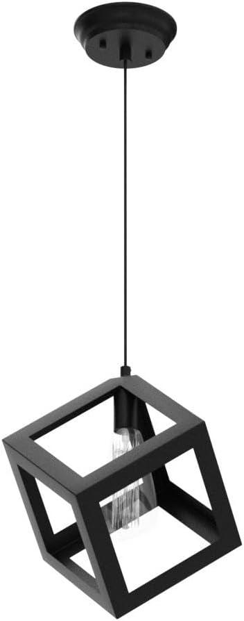 Black Geometric Pendant Lighting, Geometric Modern Square Hanging Light Ceiling Fixture for Kitchen Island, Foyer, Hallway, Bedroom and Entryway