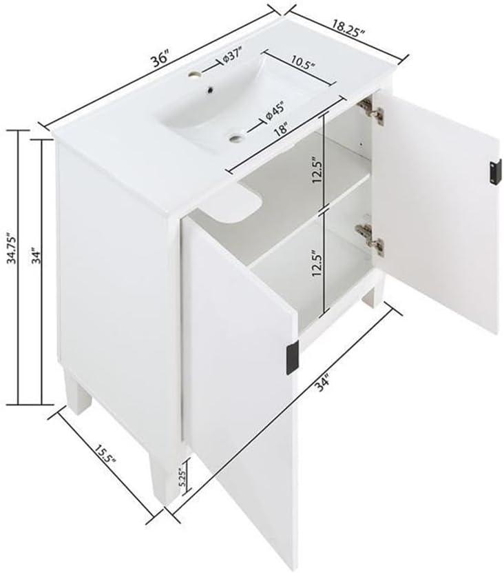 Hyde 24" White Ceramic Top Bathroom Vanity with Geometric Doors